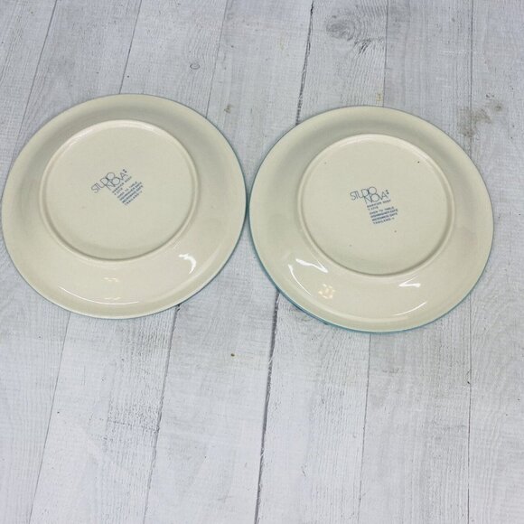 Studio Nova BARRIER REEF Y2310 Two Fish Plants Aqua Stoneware Salad Plates Set 4 - Picture 5 of 11